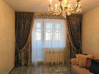 Дизайн штор для гостиной в классическом стиле, квартира ЖК Новое Пушкино