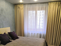 Оформление спальни шторы и покрывало современный стиль, квартира Мытищи