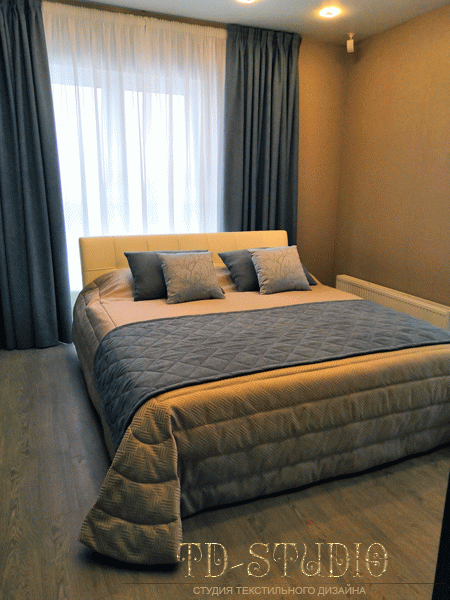 Современный дизайн штор для спальни, квартира Мытищи ЖК Декарт