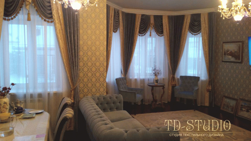 Дизайн и пошив штор в гостиную, дом в КП Тишково Парк