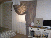 Дизайн штор в спальню на маленькое окно, квартира Москва ВДНХ